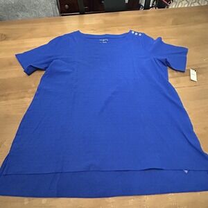 Talbots Shirt Womens Plus X Blue Short Sleeve Button Shoulder Cotton Textured